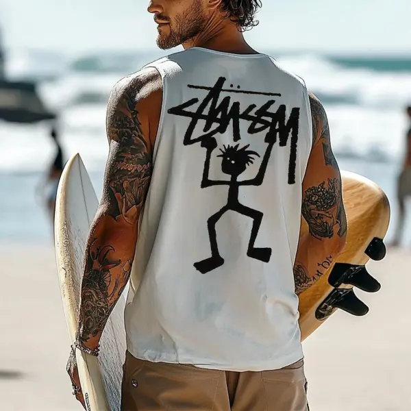 Men's Vintage Surfing Oversized Print Tank Top - Ootdyouth.com 