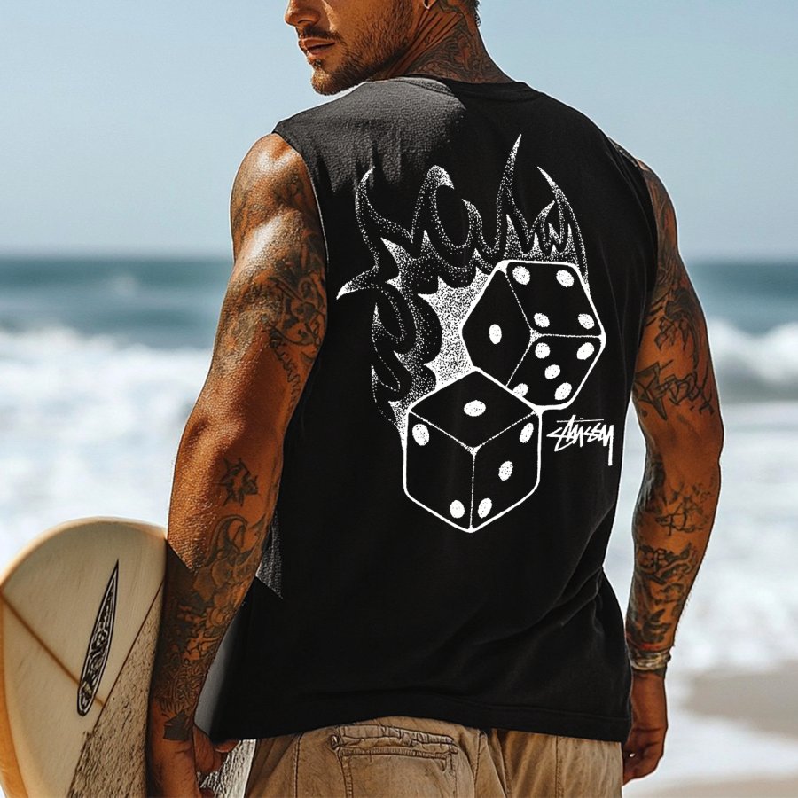 

Men's Vintage Surfing Oversized Street Style Print Tank Top