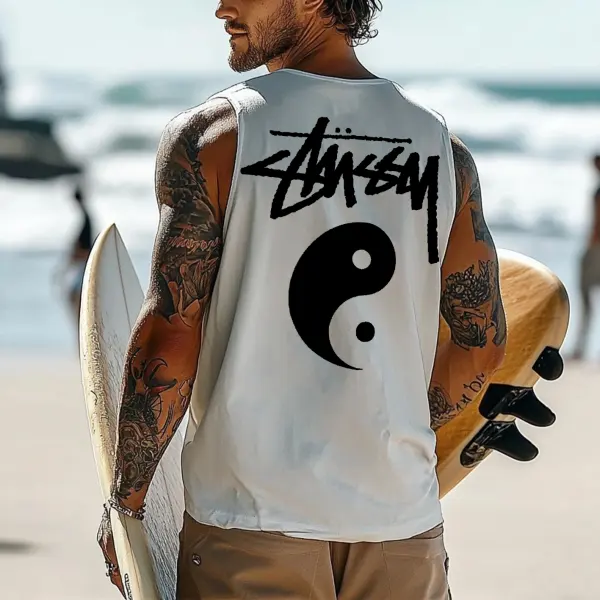 Men's Vintage Surfing Oversized Print Tank Top - Ootdyouth.com 