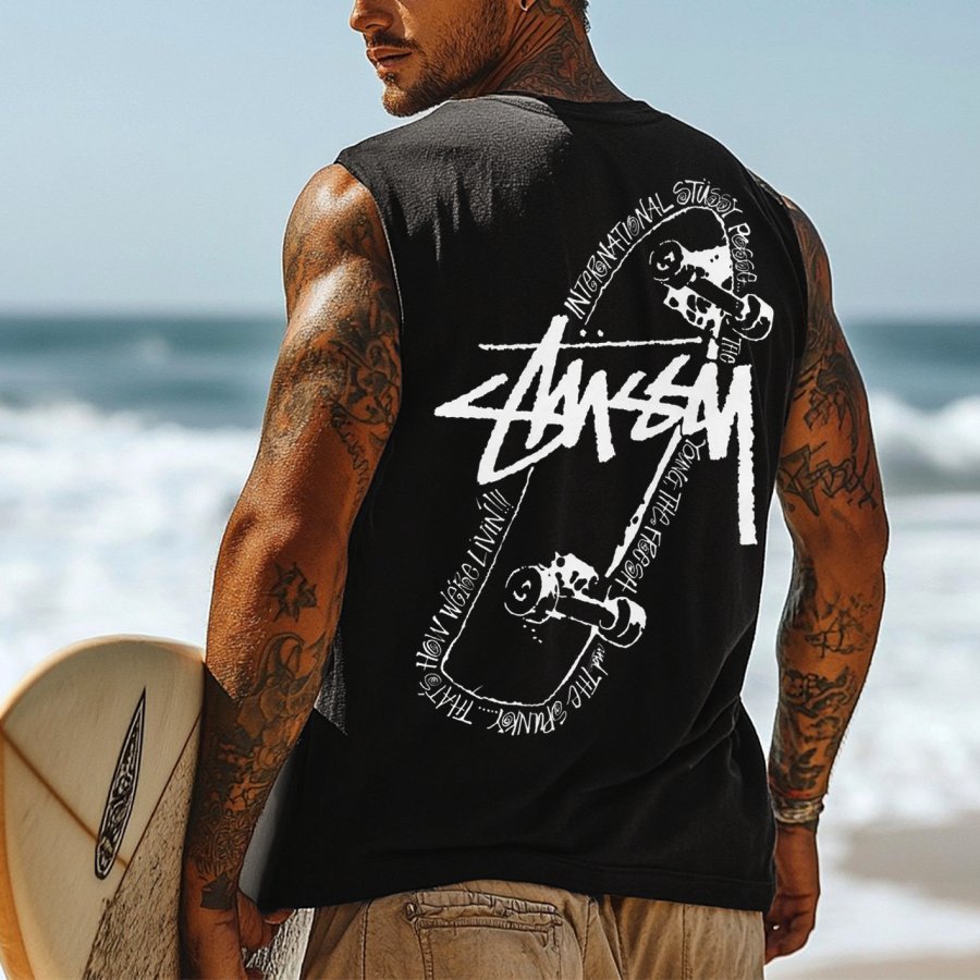 

Men's Vintage Surfing Oversized Street Style Print Tank Top