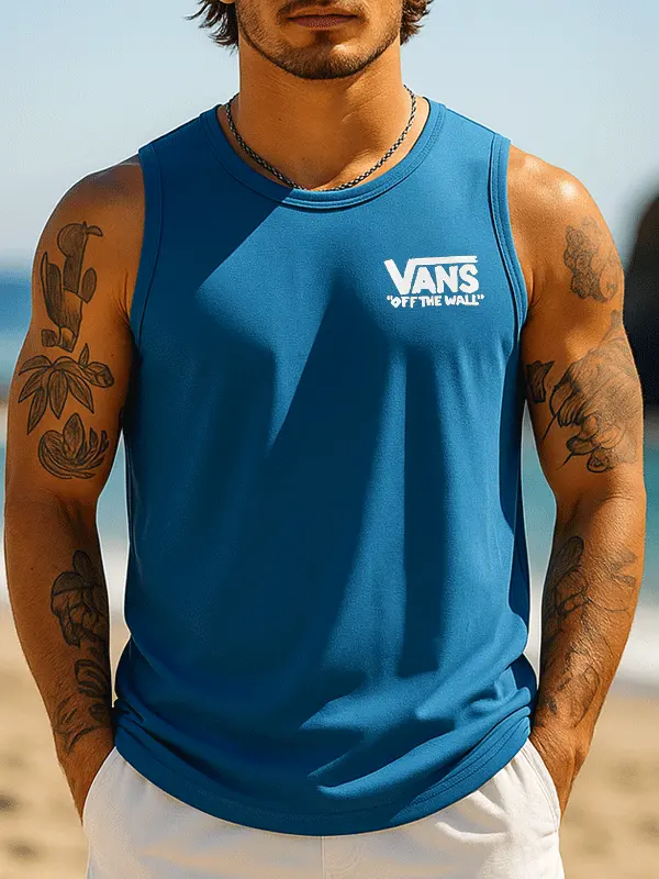 Stylish Blue Sleeveless Tank Top For Summer Beach Adventures - Menwyx.com 