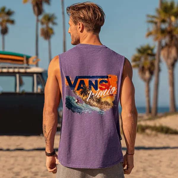Men's Casual Beach Comfortable Breathable Printed Purple Top - Yesunshine.com 
