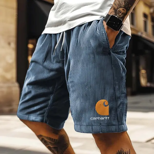 Men's Vintage Corduroy Waffle Embroidery Surfing Elastic Drawstring Boardshorts Shorts - Yesunshine.com 