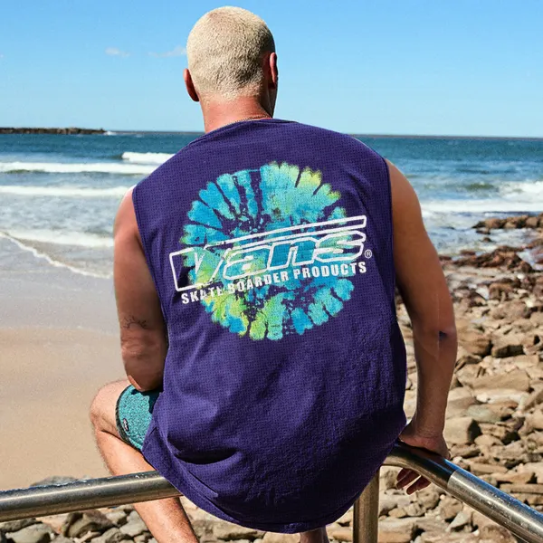 Retro Unisex Oversized Mesh Sleeveless T-shirt Seaside Holiday Surfing Print Vest Quick-drying Vest - Ootdyouth.com 