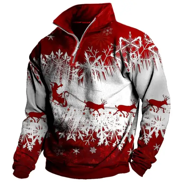 Men's Vintage Christmas Print Quarter Zip Sweatshirt - Burstarsunshine.com 