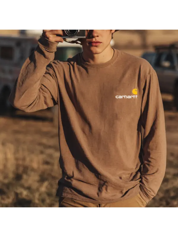 Brown Carhartt Long-Sleeve Tee For Outdoor Adventures - Anrider.com 