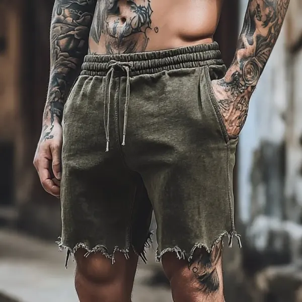 Men's Retro Irregular Raw Edge Casual Denim Shorts - Pipersuper.com 