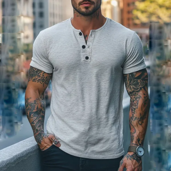 Men's Casual Button T-Shirt - Pipersuper.com 