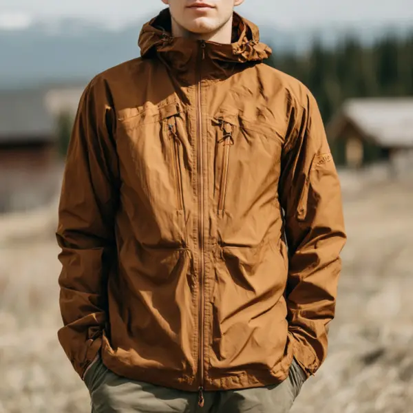 Brown Functional Outdoor Jacket With Hood - Pipersuper.com 