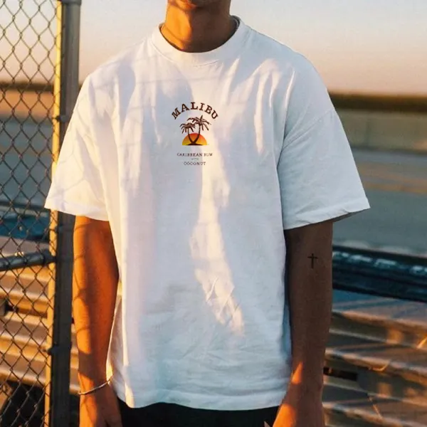 Oversized Malibu Print Cozy Relaxed T-Shirt - Pipersuper.com 