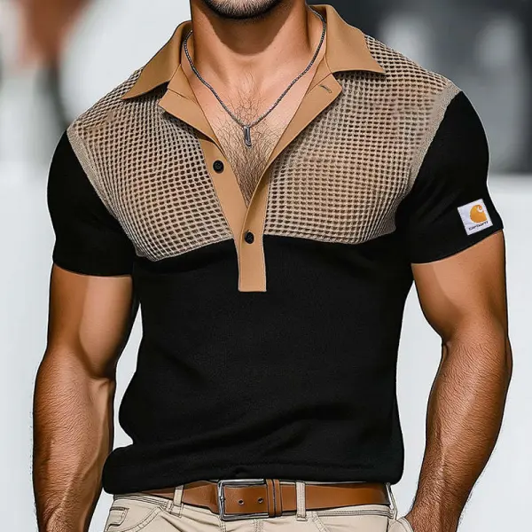 Stylish Contrast Polo Shirt With Mesh Detail For Men - Wayrates.com 