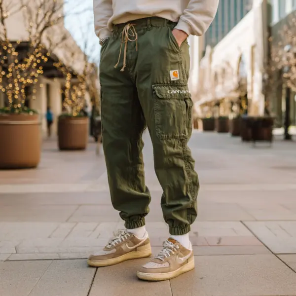 Green Cargo Pants With Drawstring Waist - Spiretime.com 