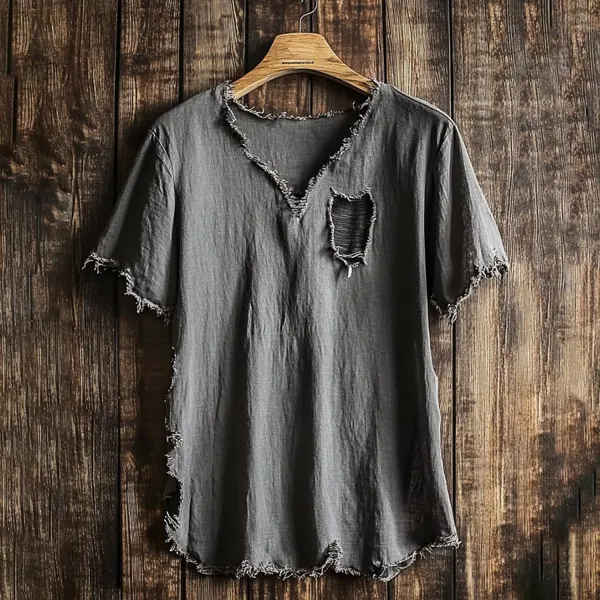Outdoor V-neck Pocket Design T-shirt - Pipersuper.com 
