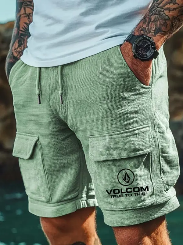 Volcom Men's Surf Waffle Knit Elastic Drawstring Cargo Shorts - Wantbright.com 