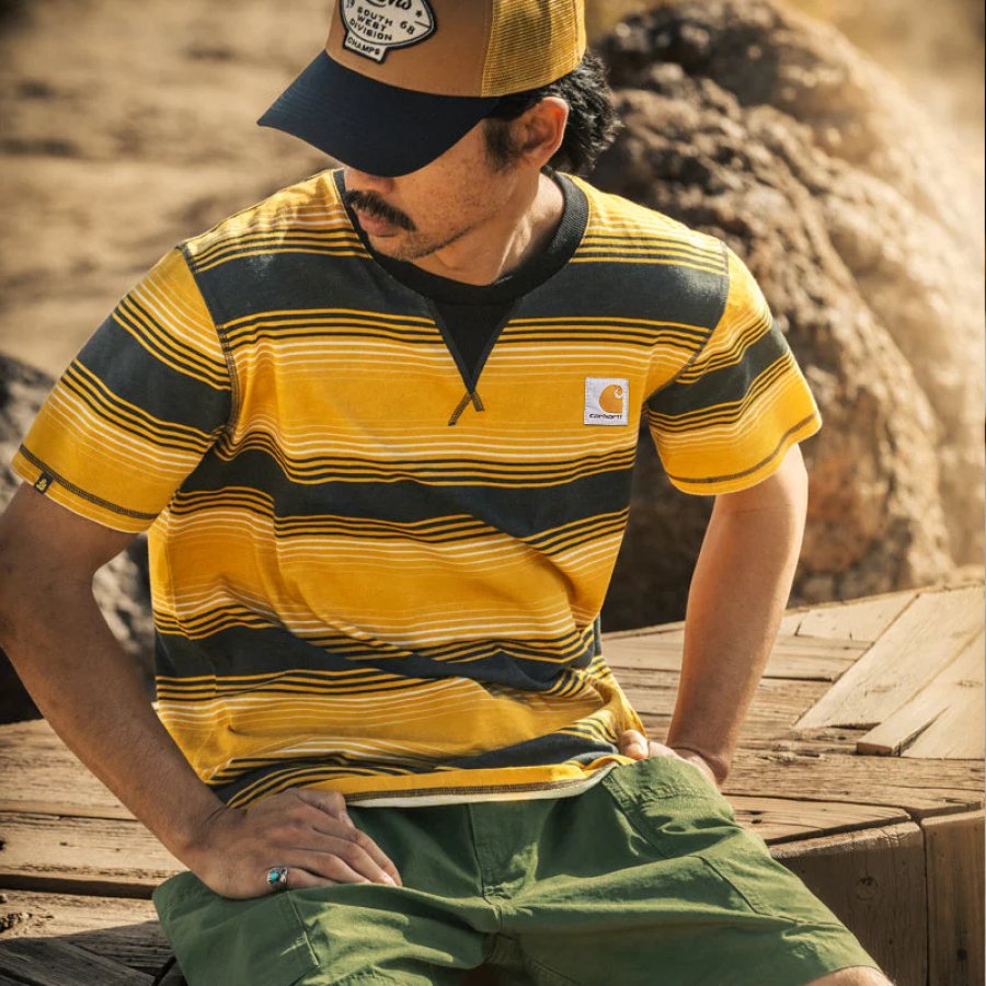 

Vintage Striped V-Neck Short Sleeve T-Shirt For Men - Perfect For Casual Summer Outings