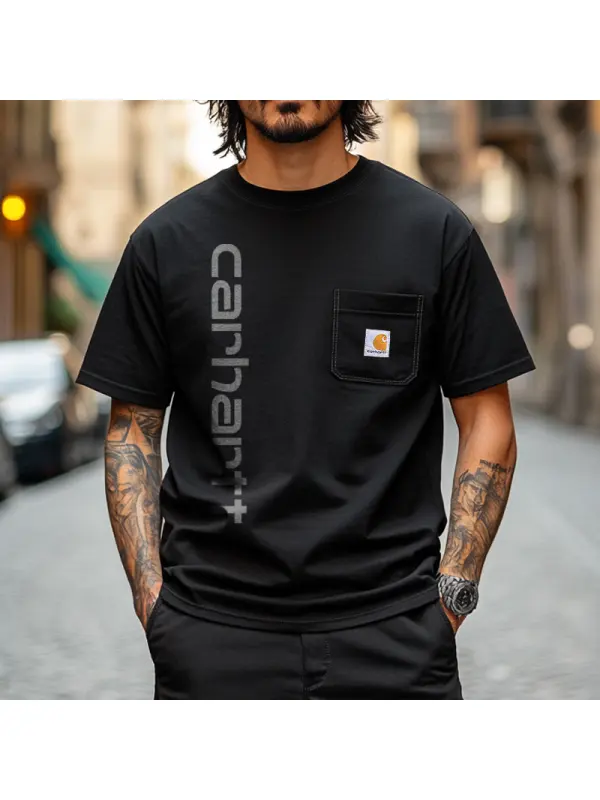 Vintage Black Stylish Pocket Tee For Everyday Wear - Ootdmw.com 