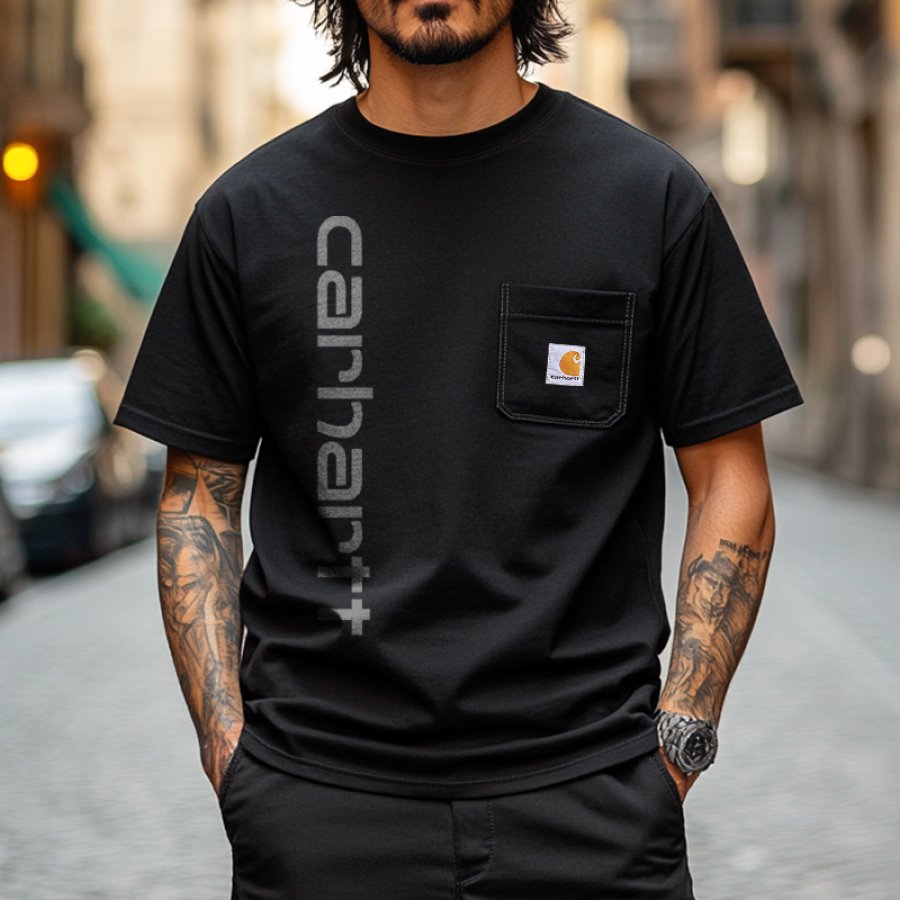 

Vintage Black Stylish Pocket Tee For Everyday Wear