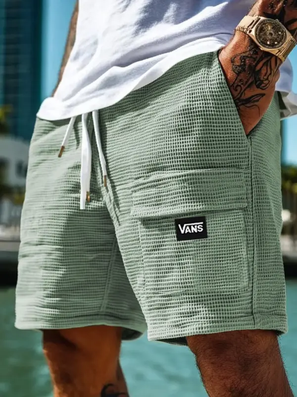 Vans Men's Surf Shorts Waffle Knit Pocket Elastic Drawstring Mint Green Walkshort - Wantbright.com 