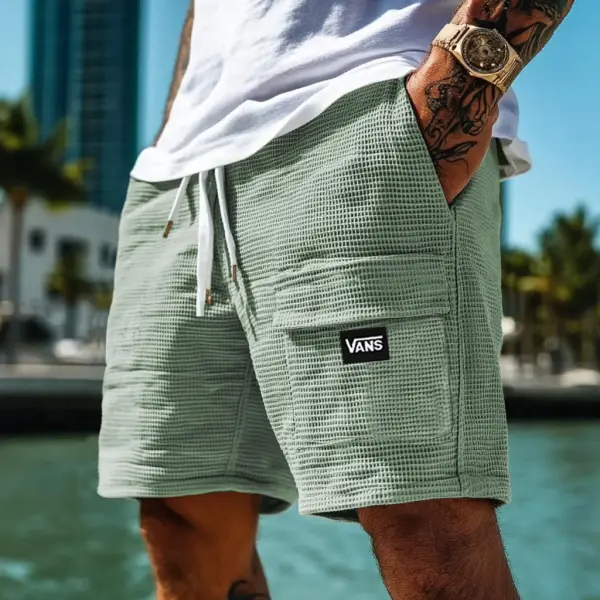 Men's Vintage Waffle Knit Surf Pocket Elastic Drawstring Walkshort Shorts - Zivinfo.com 