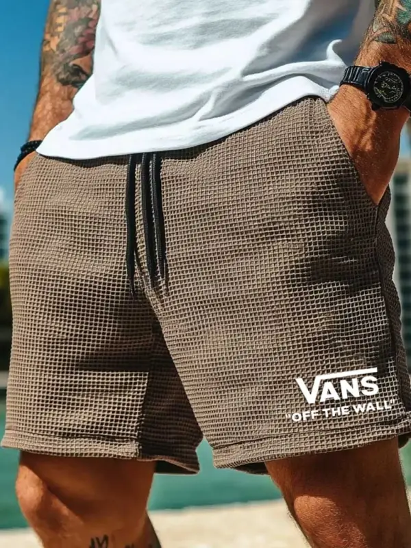 Vans Men's Vintage Surf Shorts Waffle Knit Brown Elastic Drawstring Walkshort - Menbarn.com 