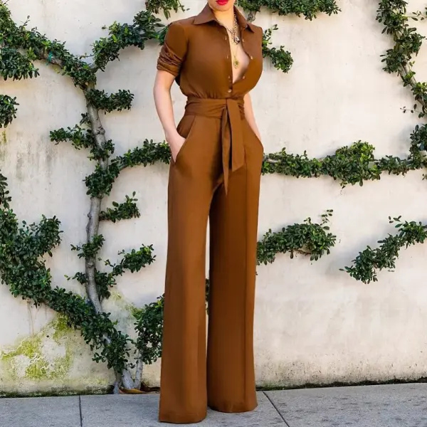 Casual  Women Sexy Turndown Collar Long Sleeve Jumpsuit - Leanarea.chimpone.com 