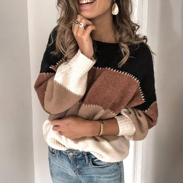 Maternity Casual patchwork long-sleeved sweater - Leanarea.chimpone.com 