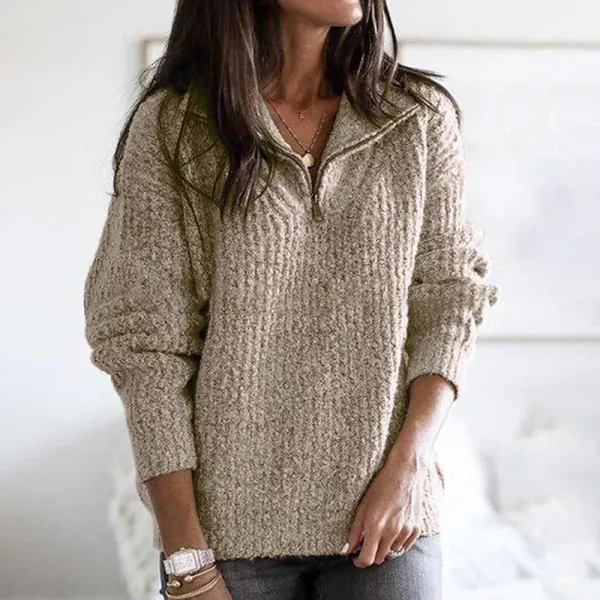 Brief Pure Color Long Sleeve Metal Zipper Sweater - Leanarea.chimpone.com 