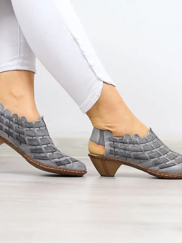 Women's Vintage Cross Knit Low-heeled Casual Shoes - Oasisjoy.com 