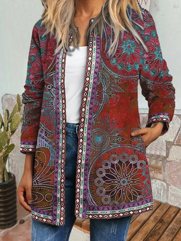 Ladies Retro Print Casual Jacket - Oasisjoy.com 