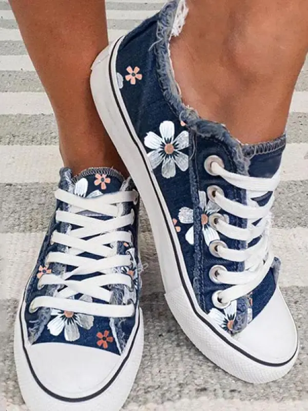 Women's Casual Fashion Floral Flat Canvas Shoes - Oasisjoy.com 