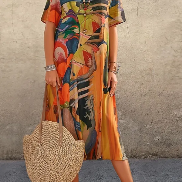 Summer Fashion Casual Printed Short Sleeve Dress - Elementnice.com 