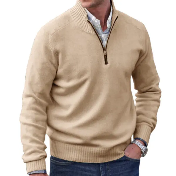 Men's Vintage Zip Stand Collar Knit Thin Sweater - Dozenlive.com 