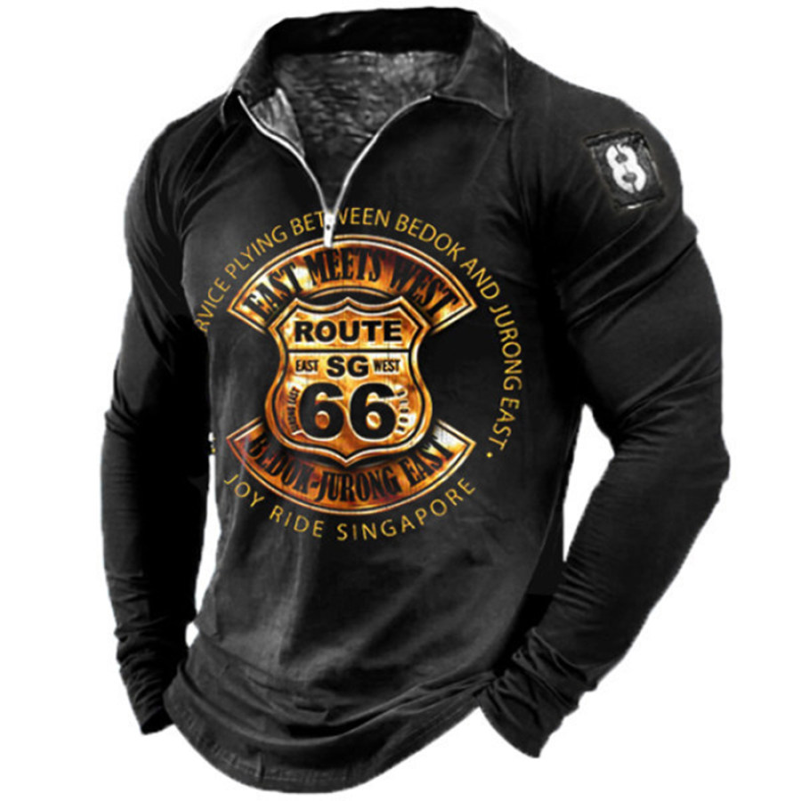 

Men's Outdoor Casual Lapel Zipper Printed POLO Shirt