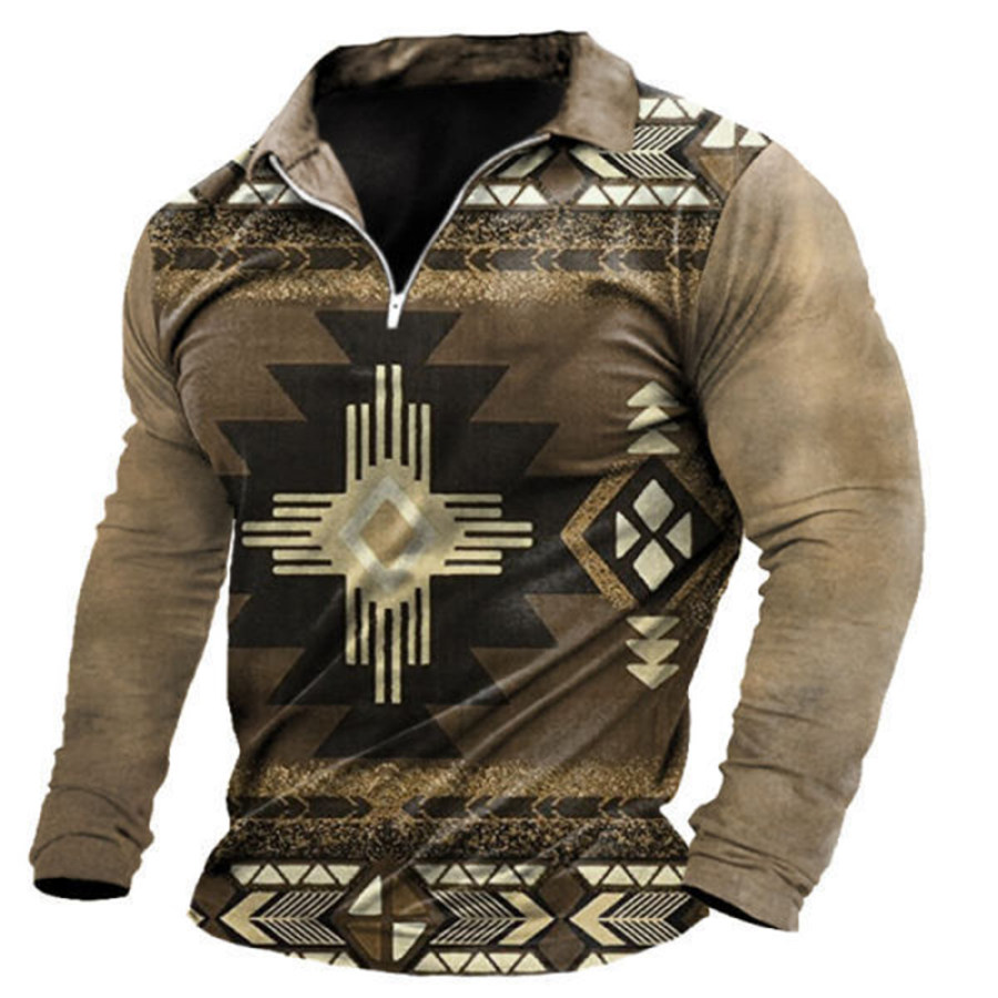 

Men's Outdoor Casual Lapel Zipper Printed POLO Shirt