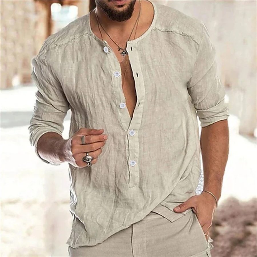 

Men's Solid Color Casual Long Sleeve Cotton Linen Shirt