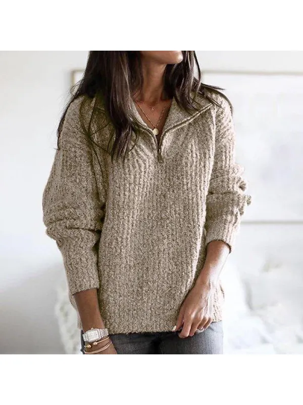 Brief Pure Color Long Sleeve Metal Zipper Sweater - Fashionmia.chimpone.com 