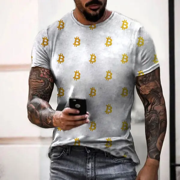 Bitcoin Bronzing Print Casual T-shirt - Wayrates.com 