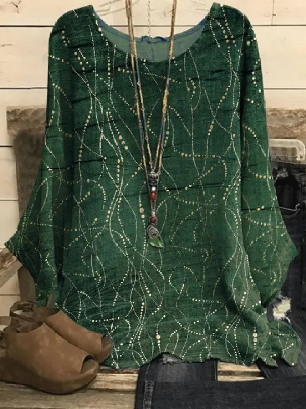 Casual Loose Bronzing Line Printing Long-sleeved Blouse - Godeskplus.com 