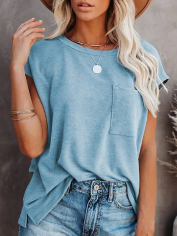 Round Neck Solid Color Casual Loose Short-sleeved T-shirt - Godeskplus.com 