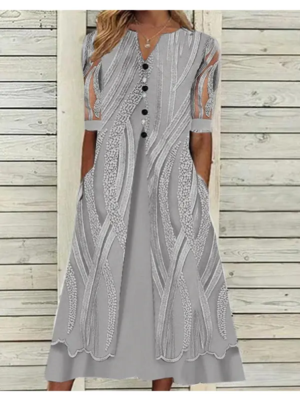 V-neck Printed Loose Short Sleeve Maxi Dress - Godeskplus.com 