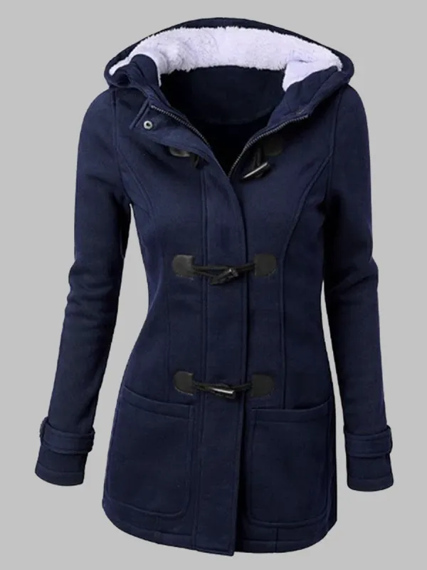 Casual Solid Color Plush Hooded Long Sleeve Coat - Godeskplus.com 