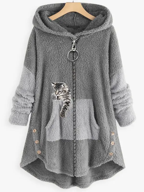 Casual Loose Cat Cashmere Cardigan Zipper Coat - Godeskplus.com 