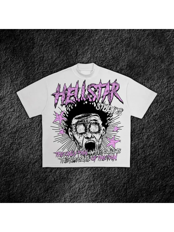 Vintage HellStar Graffiti Print 100% Cotton Short Sleeve T-Shirt - Godeskplus.chimpone.com 