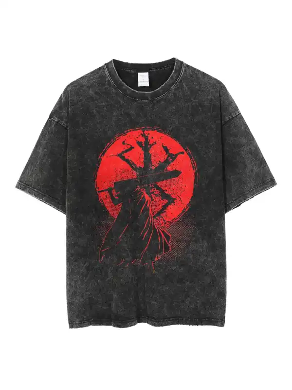 [KUJO] T-shirt Surdimensionné Vintage « Lune De Sang » - Godeskplus.com 