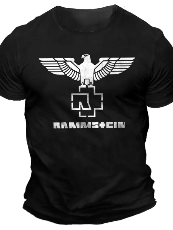 Men's Rock Band Print Solid Color Short Sleeve Crew Neck T-Shirt - Pragmaace.com 