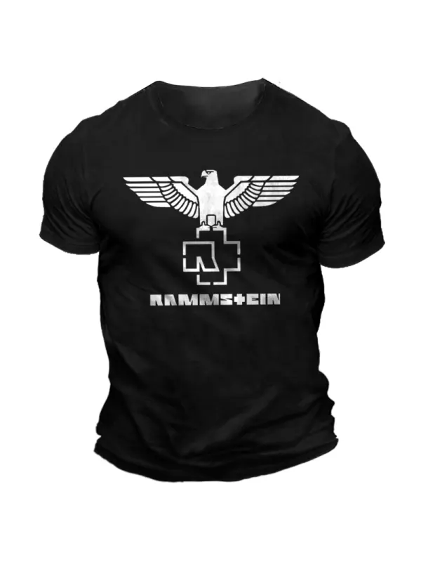 Men's Rock Band Print Solid Color Short Sleeve Crew Neck T-Shirt - Anrider.com 