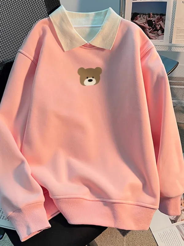 Pink Sweatshirt With Cute Bear Print - Godeskplus.com 