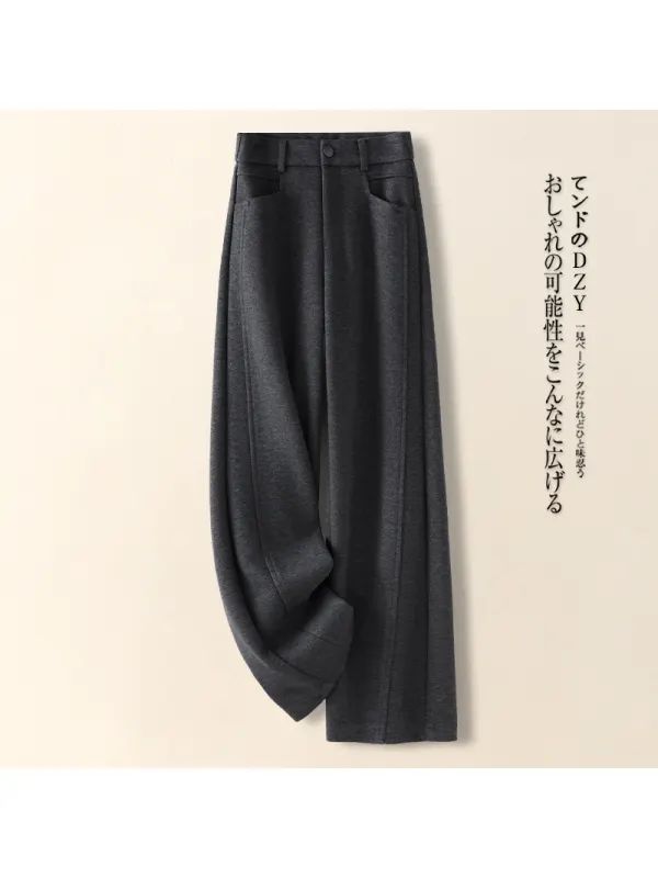 Elegant High-Waist Wide-Leg Woolen Trousers-update - Godeskplus.com 
