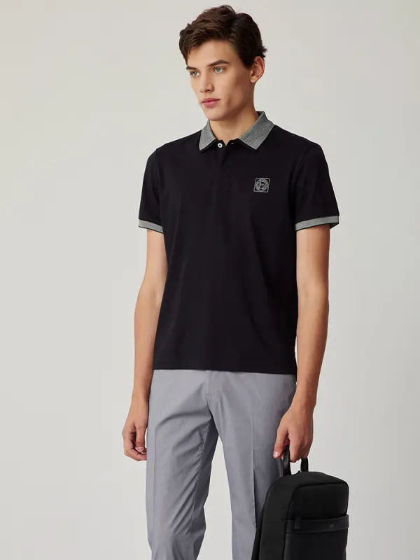 Elegant Black Polo Shirt With Contrast Collar - Godeskplus.com 
