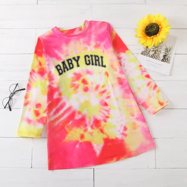 Girls Contrast Tie-dye Letter Printed Sweater Dress1 - Www-beta.selaros.com 